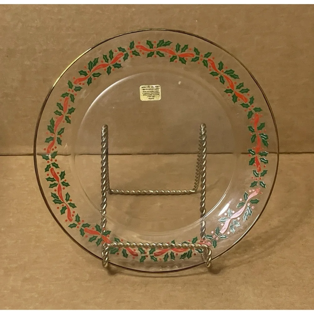 Arcoroc Holly &‎ Berry Christmas Plate Gold Trim 1993 Made In France Collectible